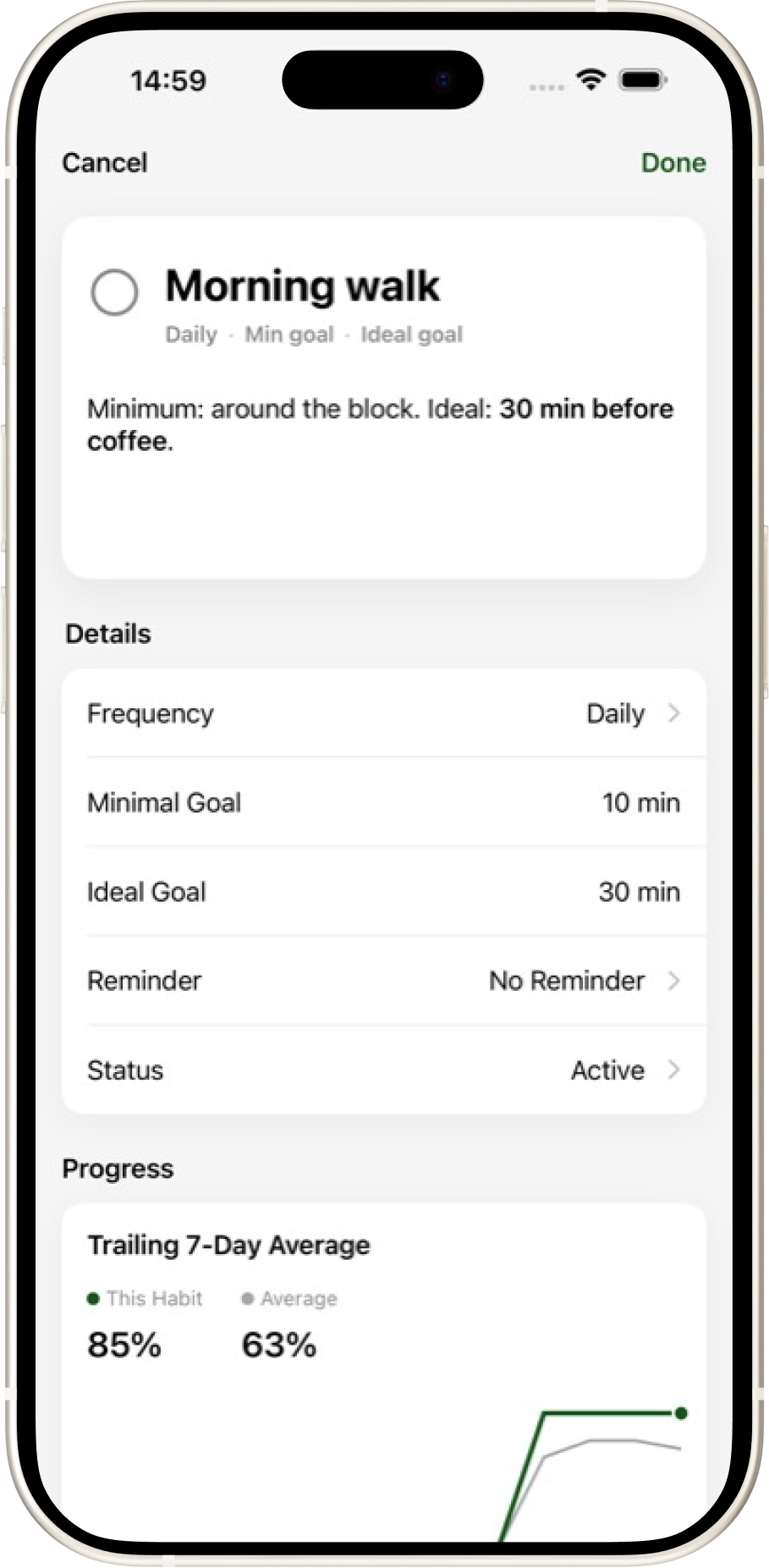 Flexible habit goals and progress in Got Done